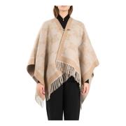 Monogram Jacquard Ull Poncho med Frynser