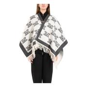 Monogram Jacquard Ull Poncho med Frynser