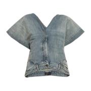 Denim topp med vintageeffekt