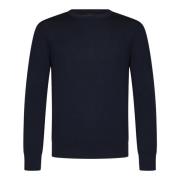 Navy Blue Wool Knit Crewneck Sweater