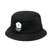 Svart Bomull Twill Flat Crown Hat