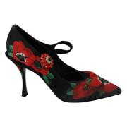 Svart Rød Blomster Mary Janes Pumps