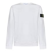 Hvit Ribbet Crewneck Genser