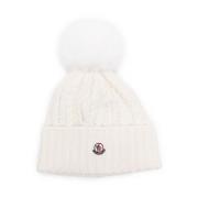 Hvit Cashmere Blend Beanie med Logo Patch