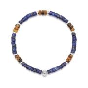 Men's Wristband with Blue Lapis and Brown Tiger Eye Heishi Beads