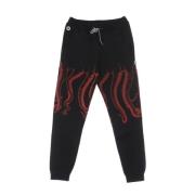 Svarte Sweatpants Elastisk Midje Blekksprut Print