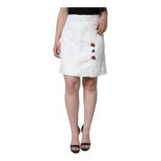 Hvit Blomster Brokade High-Waist Mini Skjørt