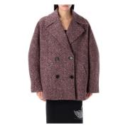 Rosa Ull Peacoat med Diagonale Striper