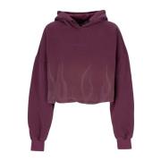 Flames Cropped Hoodie Grape Wine