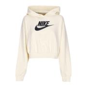 Grafisk Oversized Crop Hoodie Kokosmelk/Svart