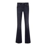 Flare stretch denim jeans med brukt vask