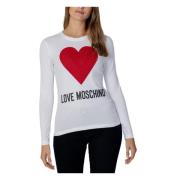 Rhinestone Heart Print Langermet T-skjorte