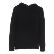 Svart Strikket Hettegenser Sweatshirt