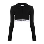 Svart Bomull Cropped Hoodie Genser