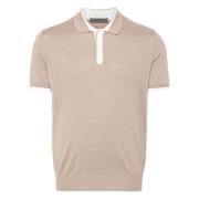 Casual Polo Shirt i Beige Silke/Bomull