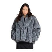 Myk Faux Fur Jakke - Sølvblå