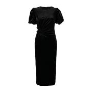 Elegant Velvet Midi Kjole Svart