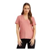 Rosa V-hals bluse avslappet stil