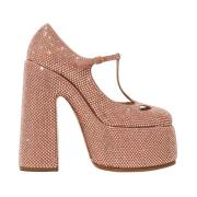 Beige platform Mary Jane pumps med krystaller