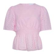 Rosa Bluse med Broderidetalj