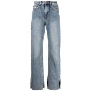 Blå Straight Jeans med Splitt Hem