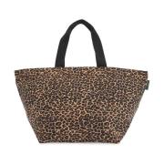 Leopard Print Tote Bag med båndhåndtak