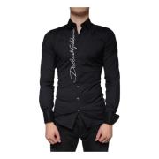 Sort Logo Brodert Slim Fit Skjorte