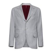 Grå Ullblanding Peak Lapel Blazer