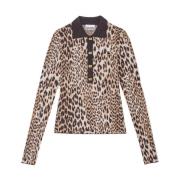 Leopard Jacquard Polo Sweater