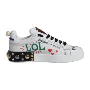 Hvite Heart Studded Low Top Sneakers