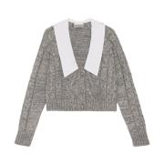 Kontrastkrage Kabelstrikket Cardigan