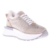 Trainers in vanilla suede leather with rhinestones