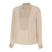 Ivory V-hals Bluse med Gullkjede