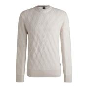 Hvit Flettet Crewneck Genser