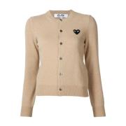 Brodert hjertecardigan i beige ull