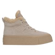 Kvinner Beige Ullforede High-Top Sneakers med Velour for Vinter ES8 Er...