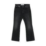 Svarte Bootcut Jeans med Whiskering Effekt