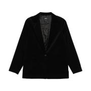 Sort Bomull Velvet Blazer med Peak Revers