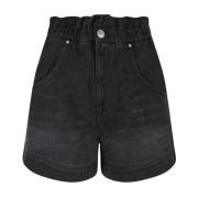 Faded Black Denim High Waist Shorts