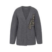 Ull Cardigan med Logo Patch