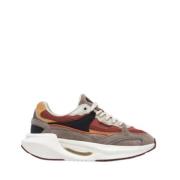 Beige Semskede Sneakers med Bordeaux Detalj