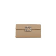 Mørk Beige Sateng Clutch med Kjede