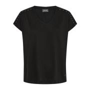 Stud V-Neck Tee Top Svart