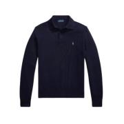 Navy Wool-Cotton Polo Collar Jumper