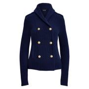 Marineblå Lauren By Ralph Lauren Navy Rib Knit Double Breasted Jacket ...