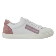 Hvit-Rosa Lær Lav-Top Sneakers