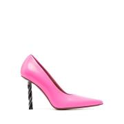 Hot Pink Lær Drill-Hæl Pumps