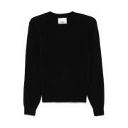 Sort Strikket Crew Neck Genser