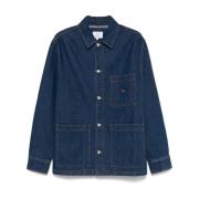 Indigo Denim Jakke med Rev Broderi