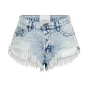 Blå Lavt Rise Denim Shorts